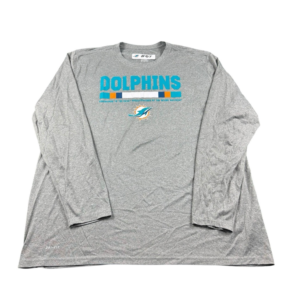 Nike X Miami Dolphins Gray Player Issued #67 L/S Performance Mens Shirt Size 3X